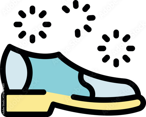 Sanitizing classic shoe with antibacterial spray, eliminating germs and bacteria for hygiene and foot health