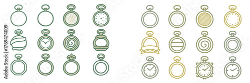 Various vintage pocket watches in different designs and styles on a white background