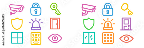 Colorful icons representing security features and tools, showcasing safety measures and surveillance concepts