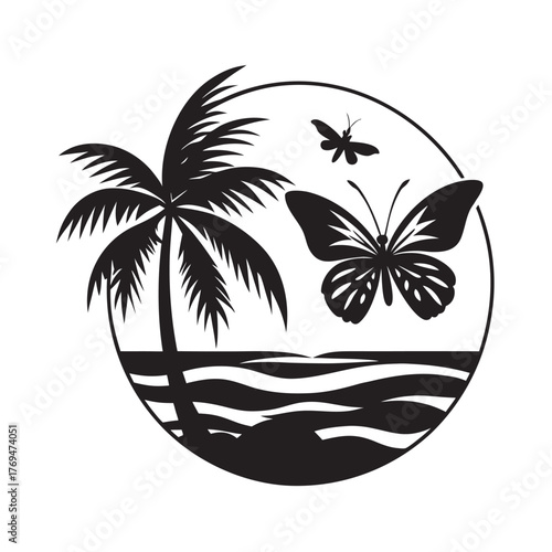 Vintage Wheelchair On Palm Beach Silhouette Design