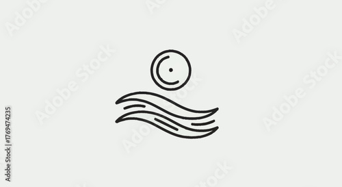 Minimalist Sun and Waves Icon Symbol.