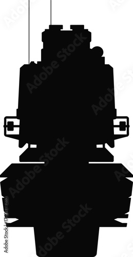 Vector silhouette illustration of military equipment or turret front view for defense technology, combat machinery, and tactical engineering concept design