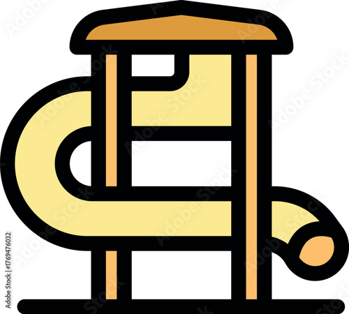 Playground slide featuring a curved yellow plastic tube and wooden supports, creating a fun and inviting play area for children