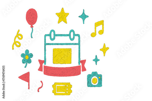 Colorful celebration calendar with decorative elements for planning events and parties