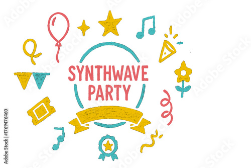 Celebrate retro vibes at a synthwave party with colorful decorations and fun activities for everyone to enjoy