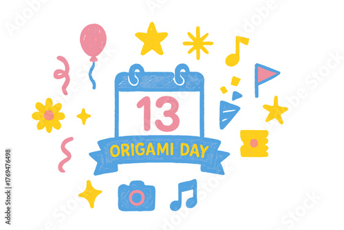 Celebrating Origami Day with colorful decorations and joyful symbols of creativity and artful expression