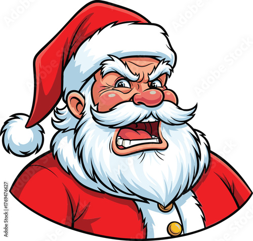 Santa Claus Yelling in Holiday Mood with Red Hat – Vector Illustration Isolated on White Background