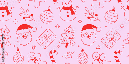 Seamless Christmas New Year doodle simple pattern.