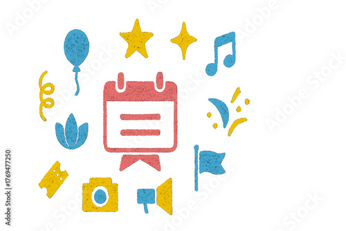 Colorful illustrations of celebration symbols for event planning and festive gatherings