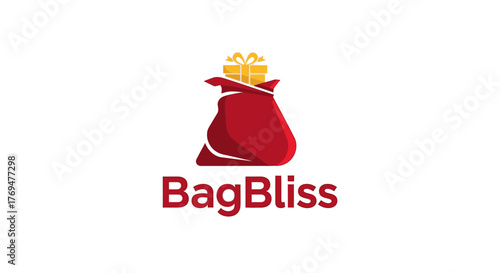 BagBliss Logo Featuring a Red Bag Overflowing with Golden Gift.