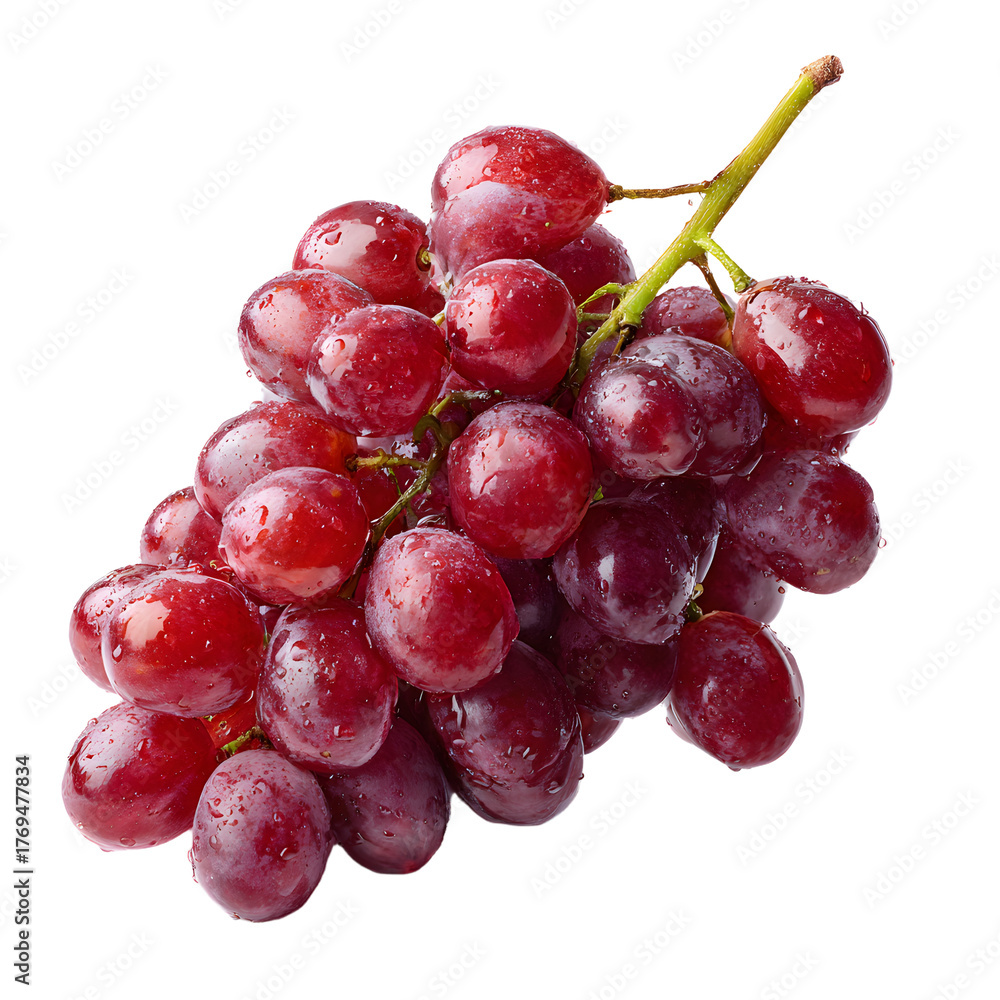 Fototapeta premium Vibrant Red Grapes Cluster on White Background for Unique Designs