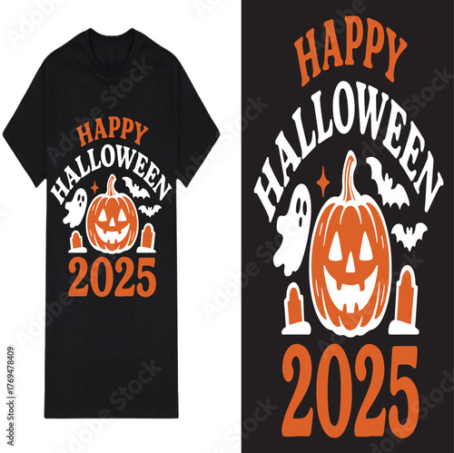 Happy Halloween 2025 Spooky Season Pumpkin Ghost Bats Tombstones Festive Celebration Fun	