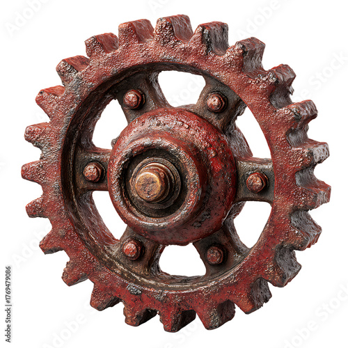 Rusty metal cogwheel isolated on transparent background