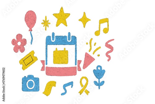 Colorful celebration icons showcasing joyful events and gatherings in a playful design