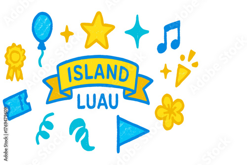 Island luau party decorations featuring colorful theme elements and festive symbols for a fun celebration