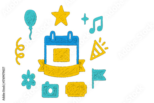 Creative calendar design featuring colorful decorations and symbols for celebration and events