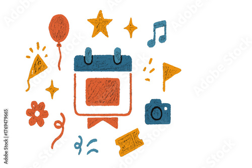 Planning a fun celebration with colorful icons for events and activities