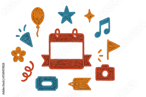 Colorful celebration icons for event planning and decoration in a festive atmosphere