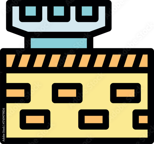 Stylized fortress icon with brick detail and tower top