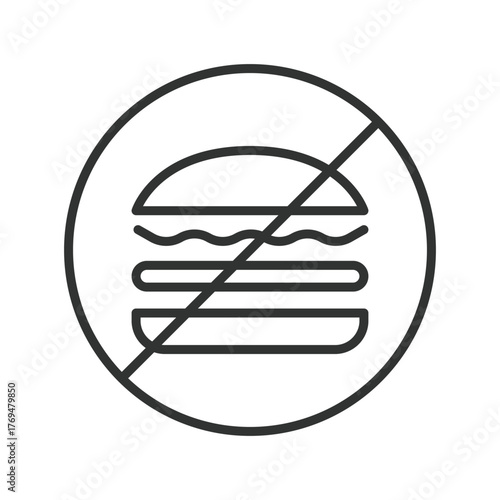 No junk food icon in line design. junk food free, no burger, diet, nutrition, health, lifestyle, wellness on white background vector. junk food free editable stroke icon