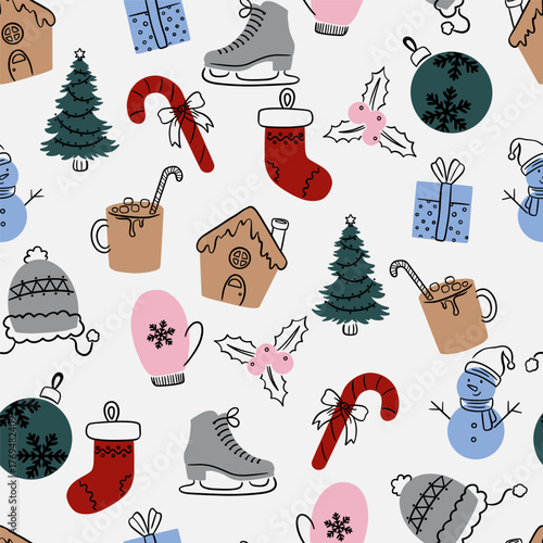 Winter Season Elements Vector Seamless pattern
