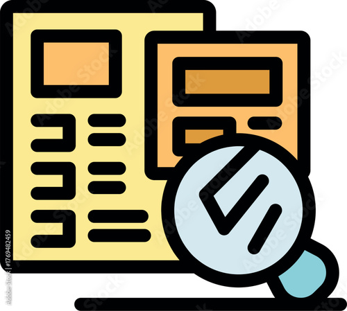 Financial audit and tax compliance concept with magnifying glass inspecting documents, symbolizing thorough examination and verification of financial records