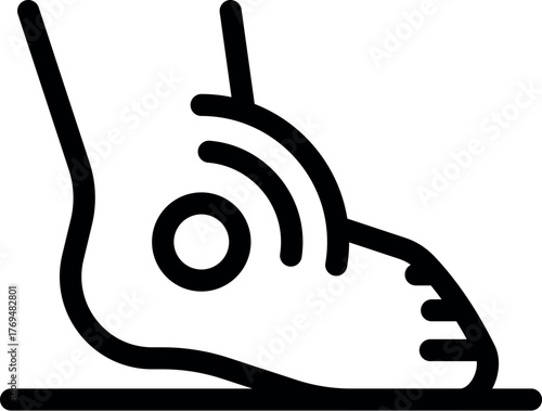 Human foot with painful area marked with red circle, indicating orthopedic health problem