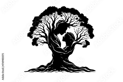 man and woman feel in love tree shape silhouette