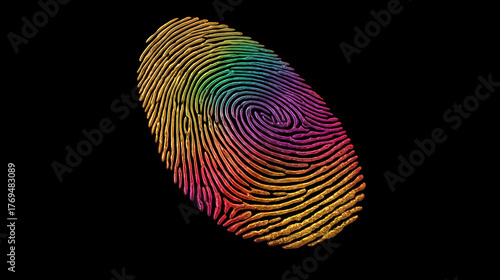 Multi-colored fingerprint on black background, identification concept