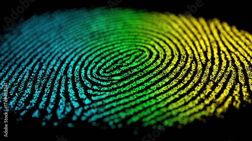 Luminescent fingerprint on black background, close-up