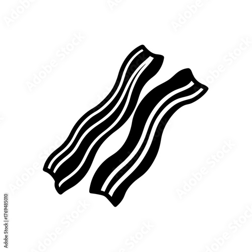 Two strips of bacon with visible fat marbling isolated on a white background on transparent background