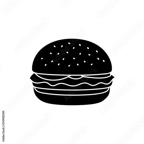 Illustration of a black burger with sesame seeds on a white background art on transparent background