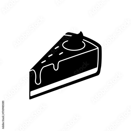 Illustration of a delicious looking slice of cake with topping and glaze drip on transparent background