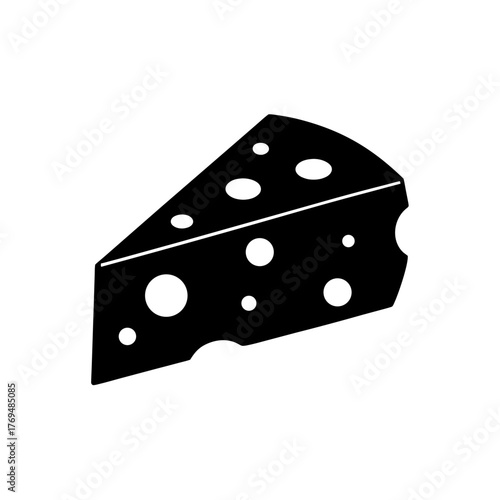 A black and white graphic of a wedge of swiss cheese with holes in it design on transparent background
