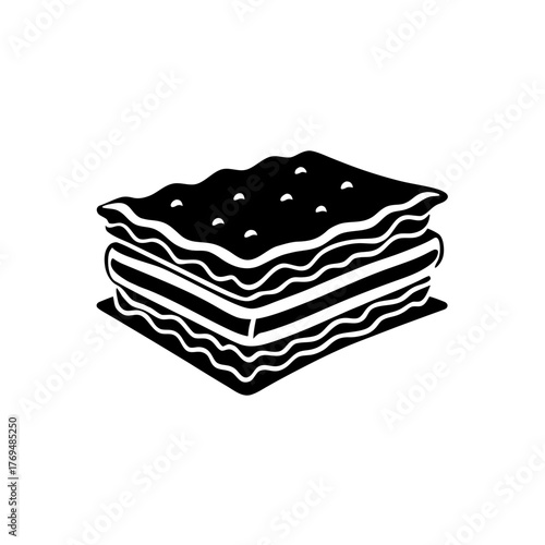 Illustration of a layered lasagna dish with visible sauce and pasta sheets on transparent background