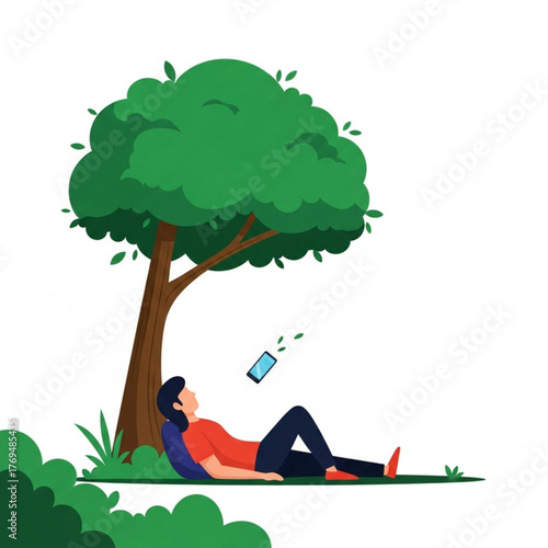 Digital detox and relaxation in nature flat vector