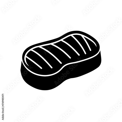 Illustration of a black steak with grill marks on a white isolated background on transparent background