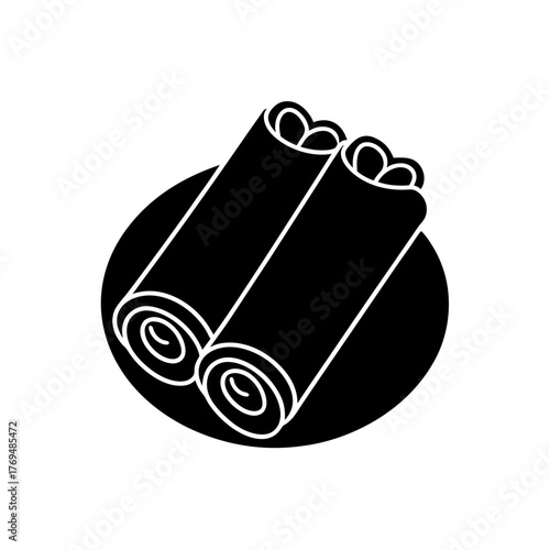 Illustration of two spring rolls served on a plate in a monochrome style art on transparent background