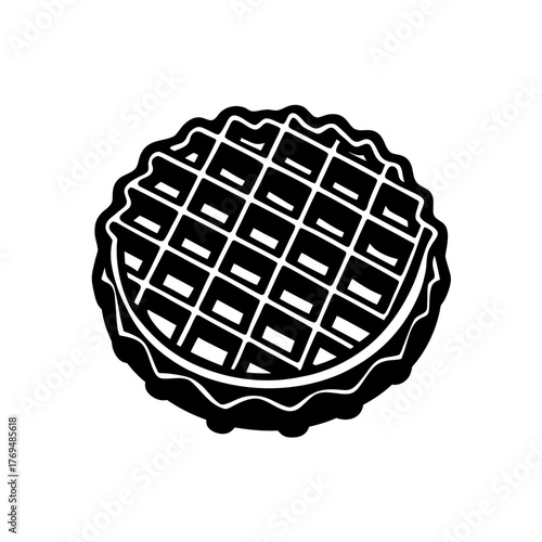 Illustration of a round waffle with a grid pattern and a textured border design on transparent background