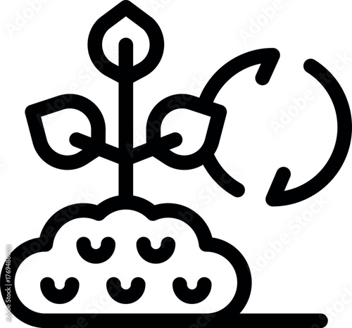 Small sprout growing from fertilized ground with recycling arrows, representing eco friendly agriculture and growth