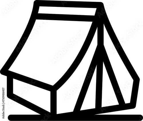 Simple, bold line art icon of a camping tent, perfect for representing outdoor adventures, tourism, and recreational activities
