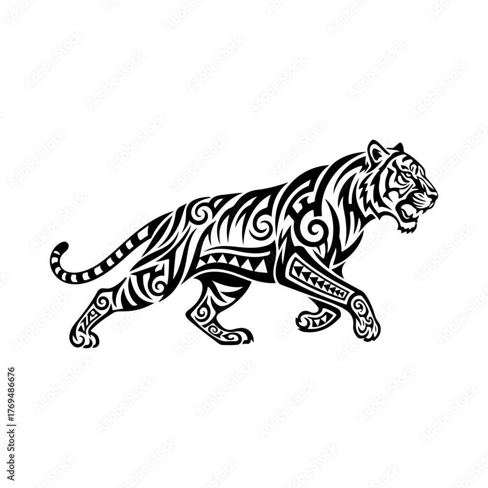 Fototapeta premium Running Tiger Silhouette Vector, Wild Animal