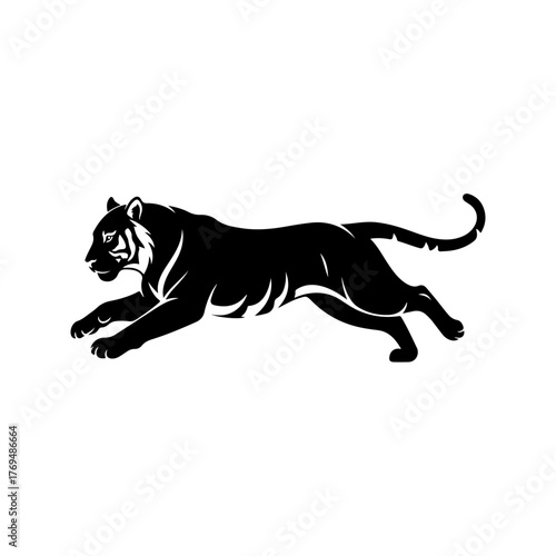 Running Tiger Silhouette Vector, Wild Animal