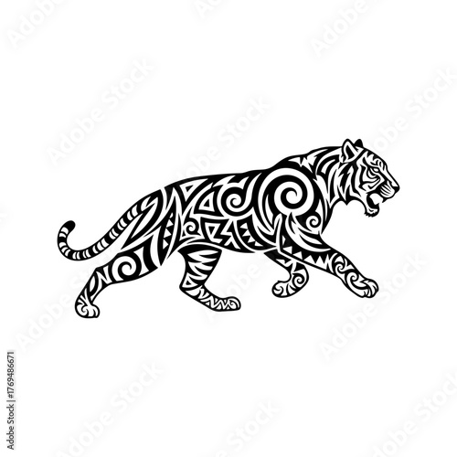 Running Tiger Silhouette Vector, Wild Animal