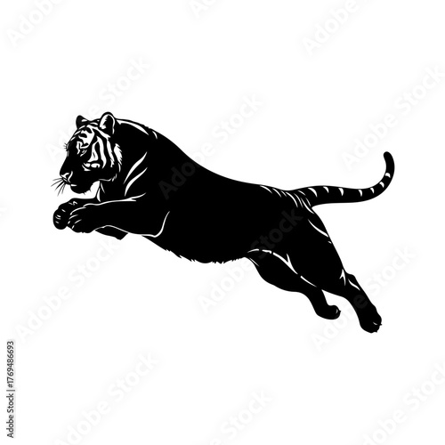 Running Tiger Silhouette Vector, Wild Animal