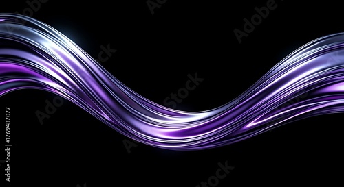 Abstract Dynamic Wave of Liquid Glass with Intense Purple and Silver Light Reflection.