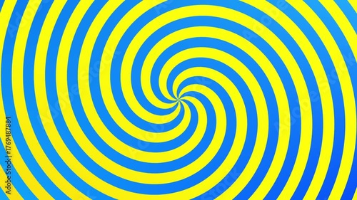 Blue and yellow simple hypnotic spiral background, geometric animation