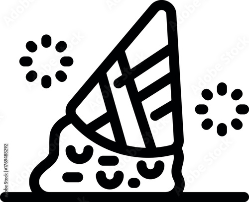 Ice cream cone melting quickly on a surface, showing the refreshing and enjoyable nature of a summer treat