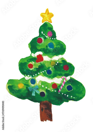 クリスマスツリーの水彩画
