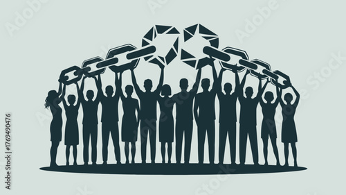 People Raising Broken Chains Conceptual Illustration of Freedom and Empowerment of Collaboration